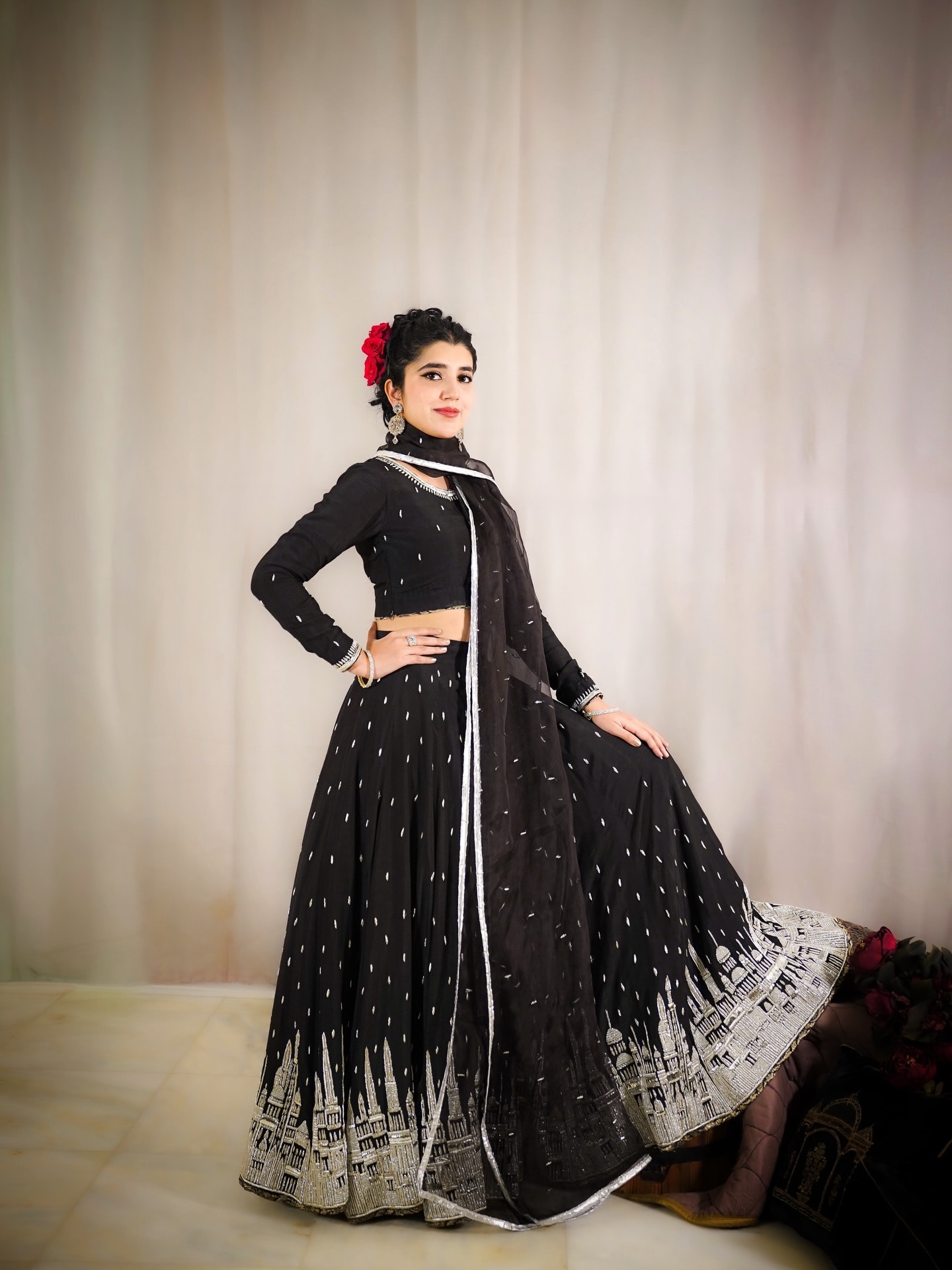 Priya from the Bulbul collection: black embroidered gown